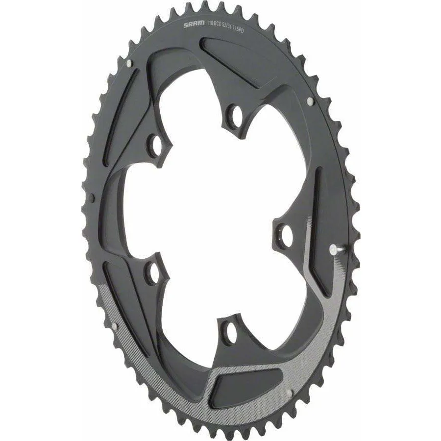 52 Tooth 11-Speed 110mm BCD Yaw Chainring Black with Silver Trim, Use with 36 or 38T