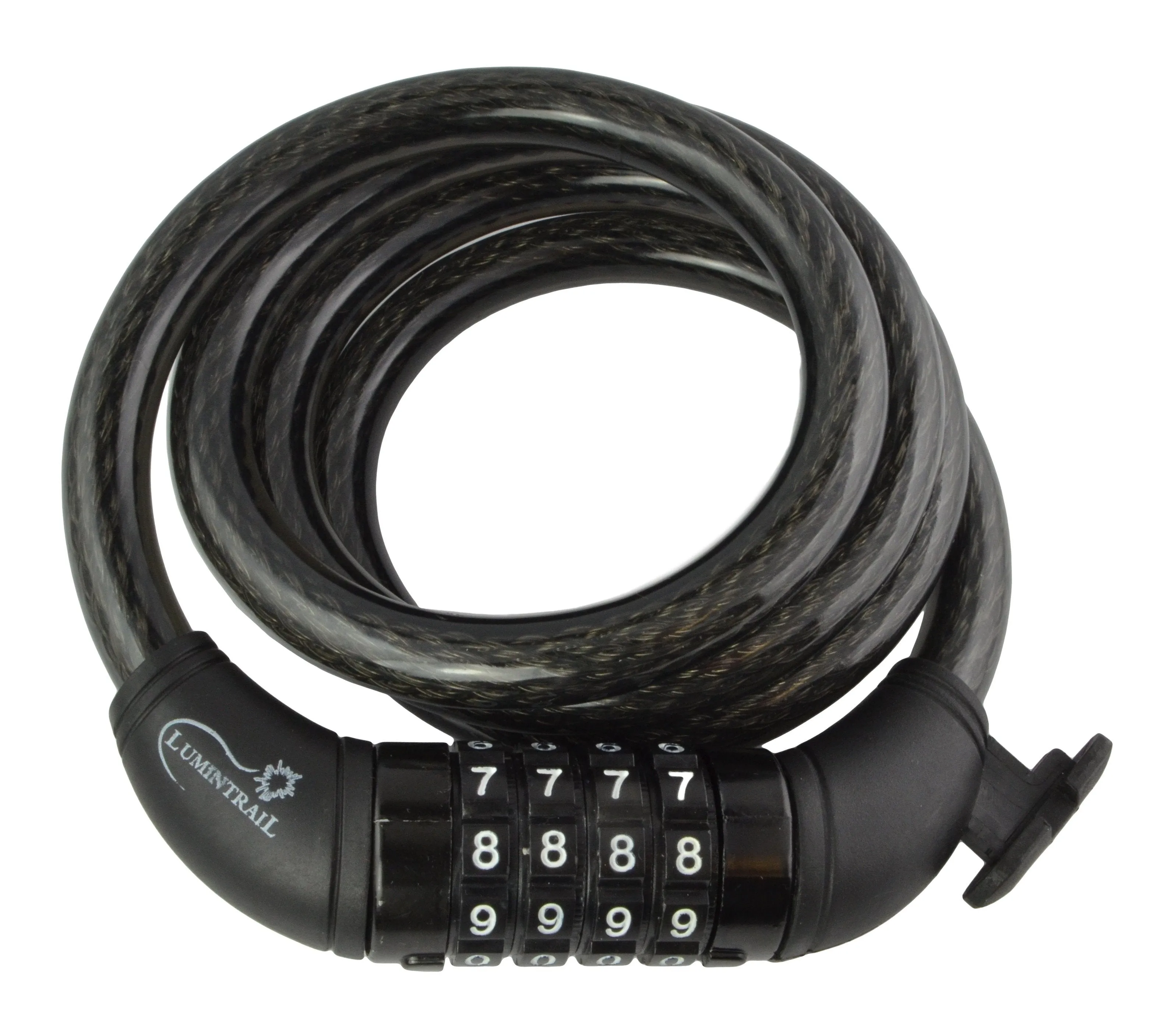 Combination Bike Lock with Self Coiling Steel Cable and Mount