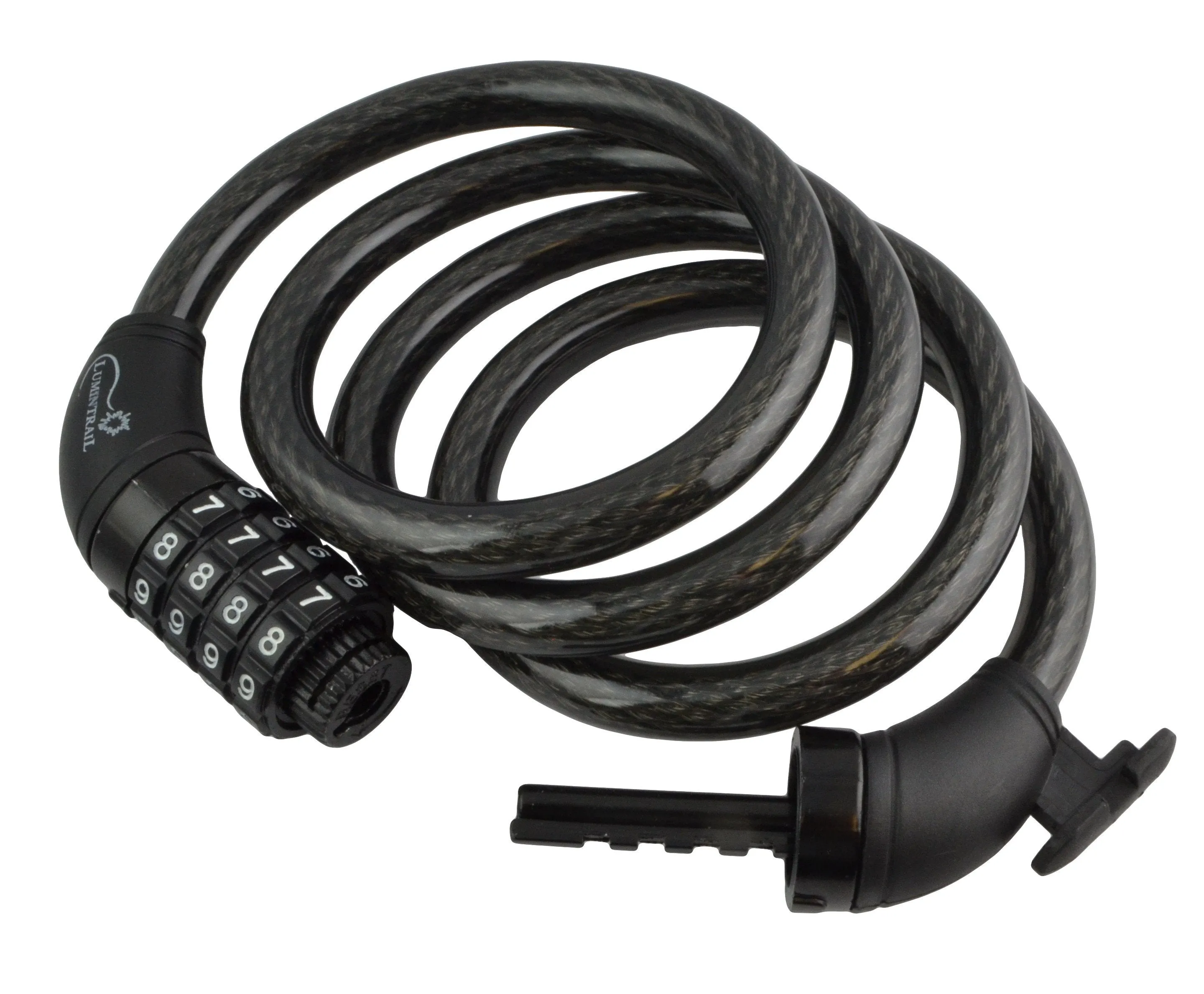 Combination Bike Lock with Self Coiling Steel Cable and Mount