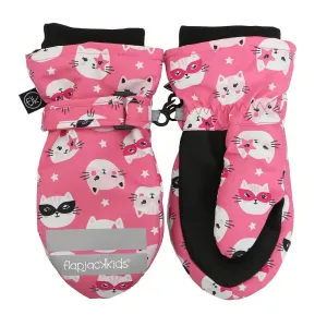 Flapjack Kids Water Repellent Ski Mittens Cat Pink