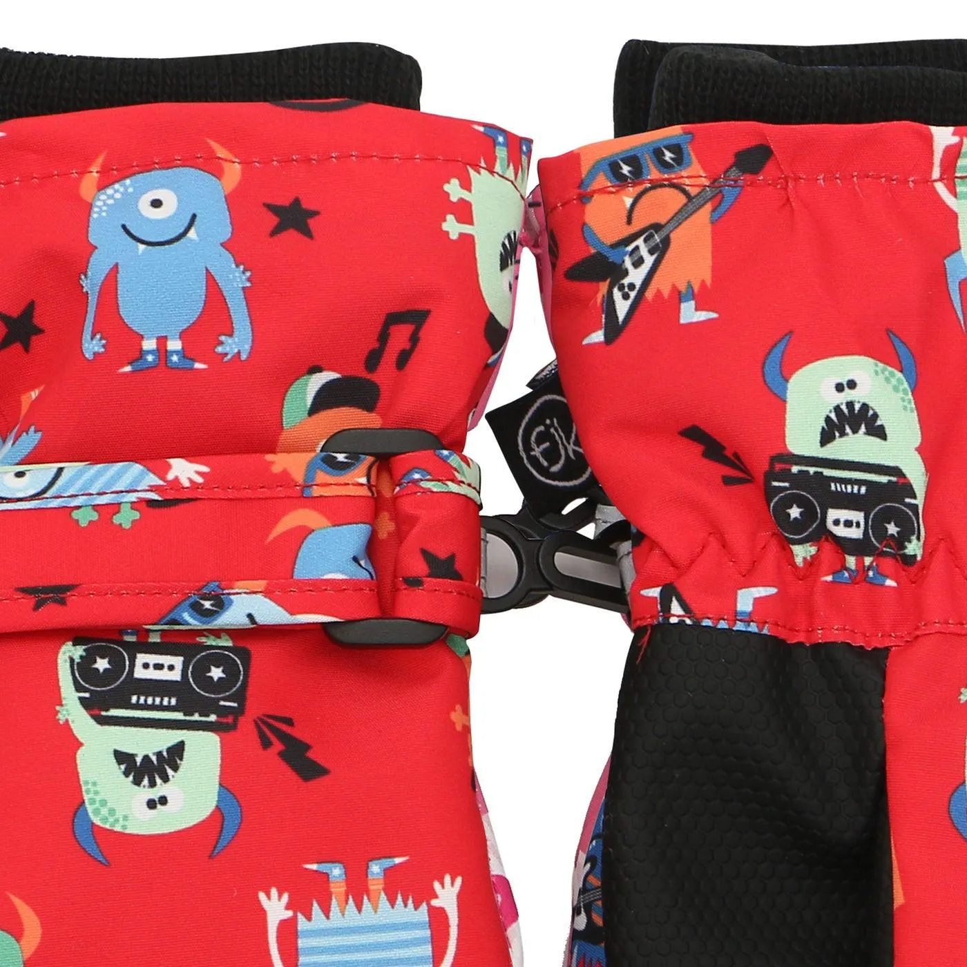 FlapJack Kids Water Repellent Ski Mittens - Monsters Red