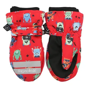 FlapJack Kids Water Repellent Ski Mittens - Monsters Red