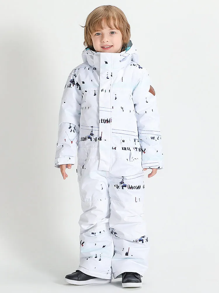 Kid's White One Piece Snowboard Suit