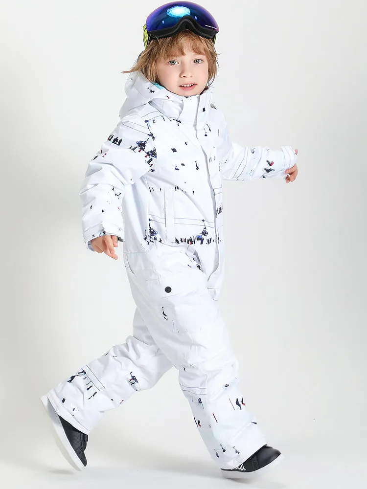 Kid's White One Piece Snowboard Suit