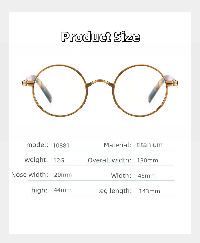 Kocolior Unisex Full Rim Small Round Titanium Hyperopic Reading Glasses 0881