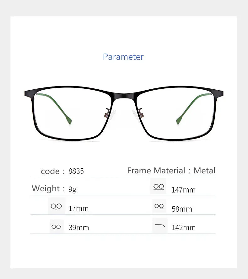 Kocolior Unisex Full Rim Square Alloy Hyperopic Reading Glasses 8835