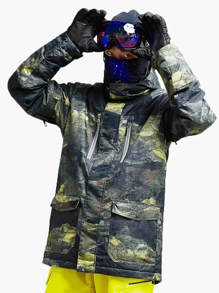 Men's Colorful Printed Windproof Snowboard Jacket Suit Ski Down Jackets