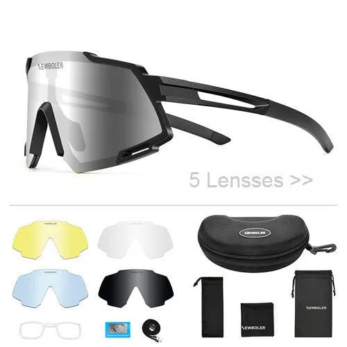 NEWBOLER 5 Lens Ultralight Sports Polarized  Bicycle Sunglasses for Men & Women