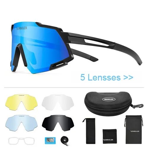 NEWBOLER 5 Lens Ultralight Sports Polarized  Bicycle Sunglasses for Men & Women