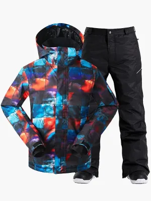 Snow Men's High Windproof Technology Colorfull Printed Snowboard&Ski Jacket Set