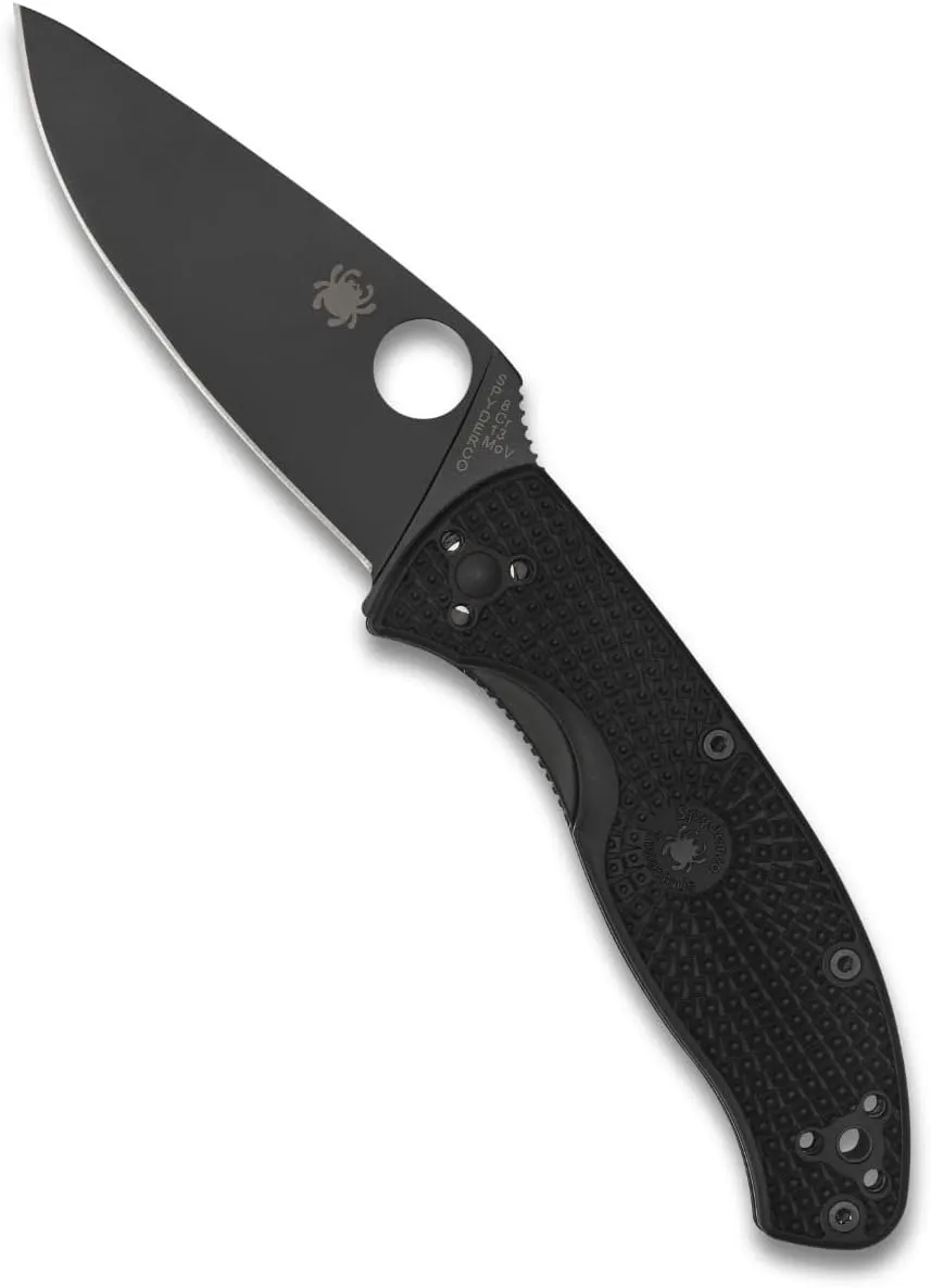 Spyderco, Tenacious Lightweight Folding Utility Pocket Knife with 3.39" Black Stainless Steel Blade and Black FRN Handle - Everyday Carry - PlainEdge - C122PBBK