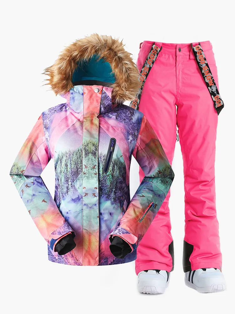 Waterproof Colorful Ski Suit Windproof Snowboard Jacket Pants Sets