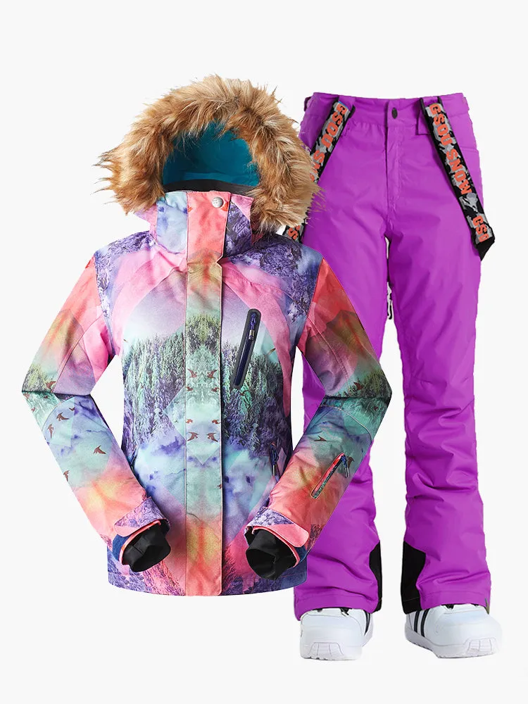 Waterproof Colorful Ski Suit Windproof Snowboard Jacket Pants Sets